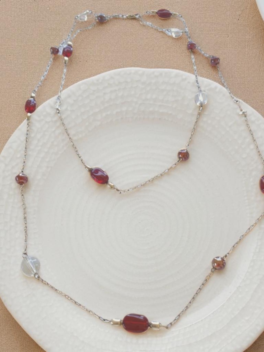 Garnet and Crystal Bead Necklace 42” inches - Picture 10 of 10